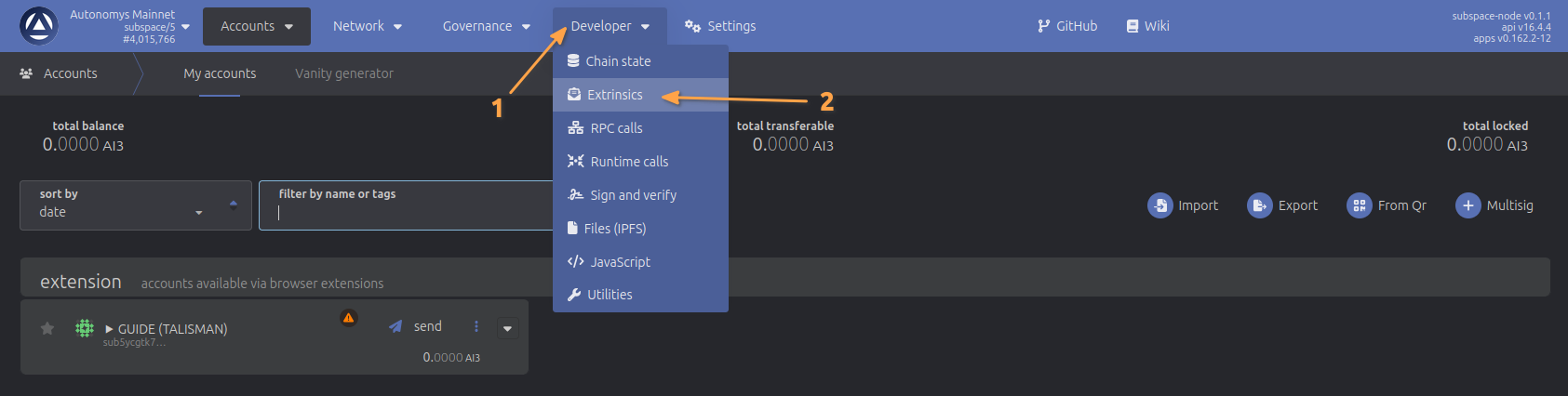 Navigate to Extrinsics